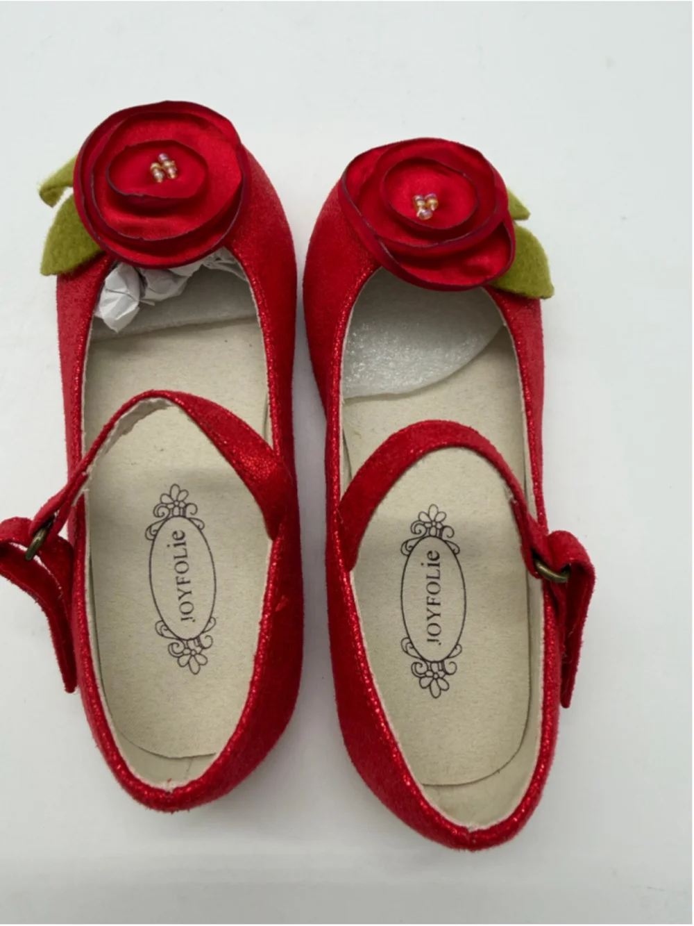JOYFOLIE Red Flats with Rose Size 10 Toddler